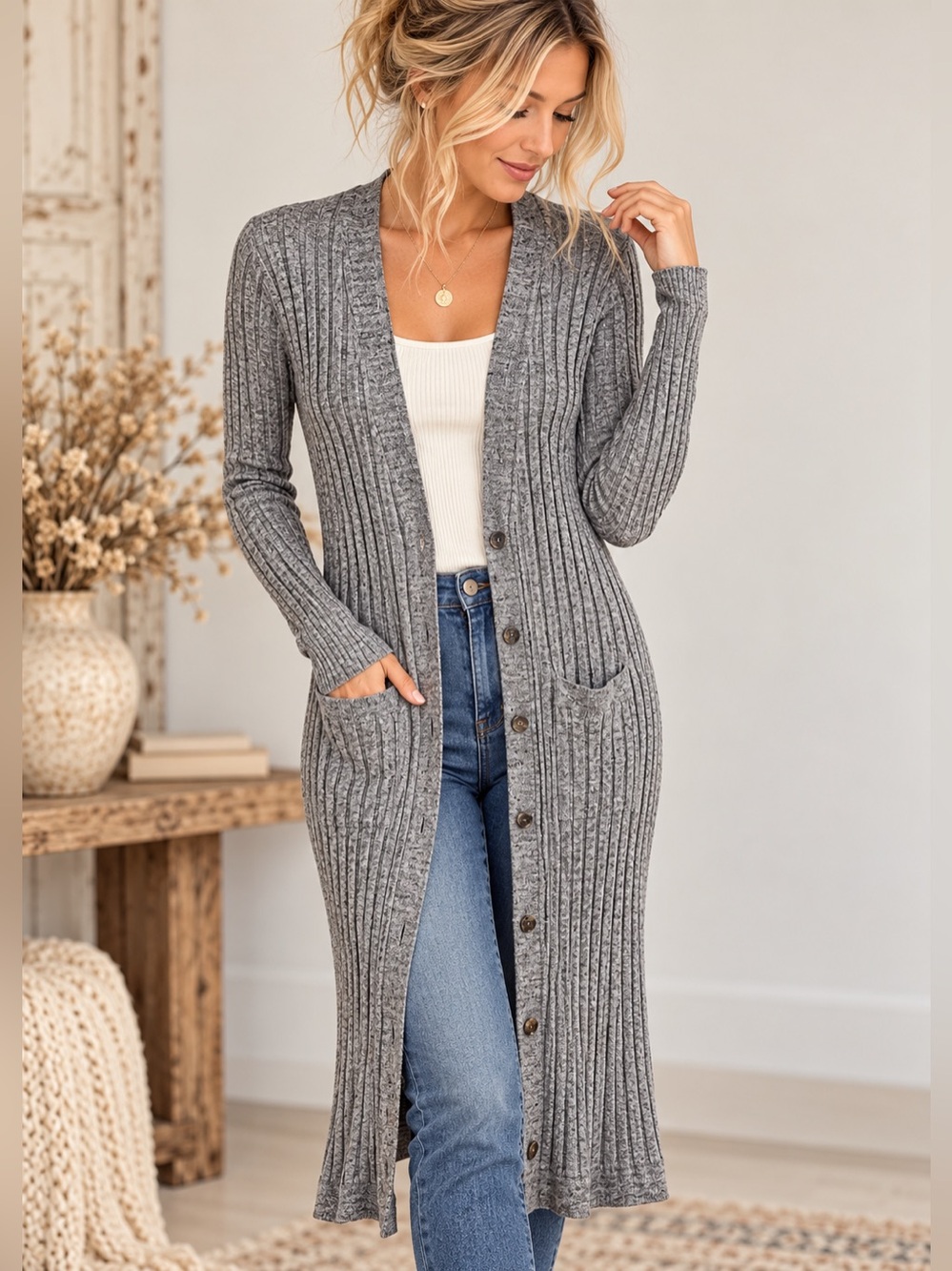 Gap Designed & Crafted Long Ribbed Cardigan Sweater
Gray Sz S Tall Button Front